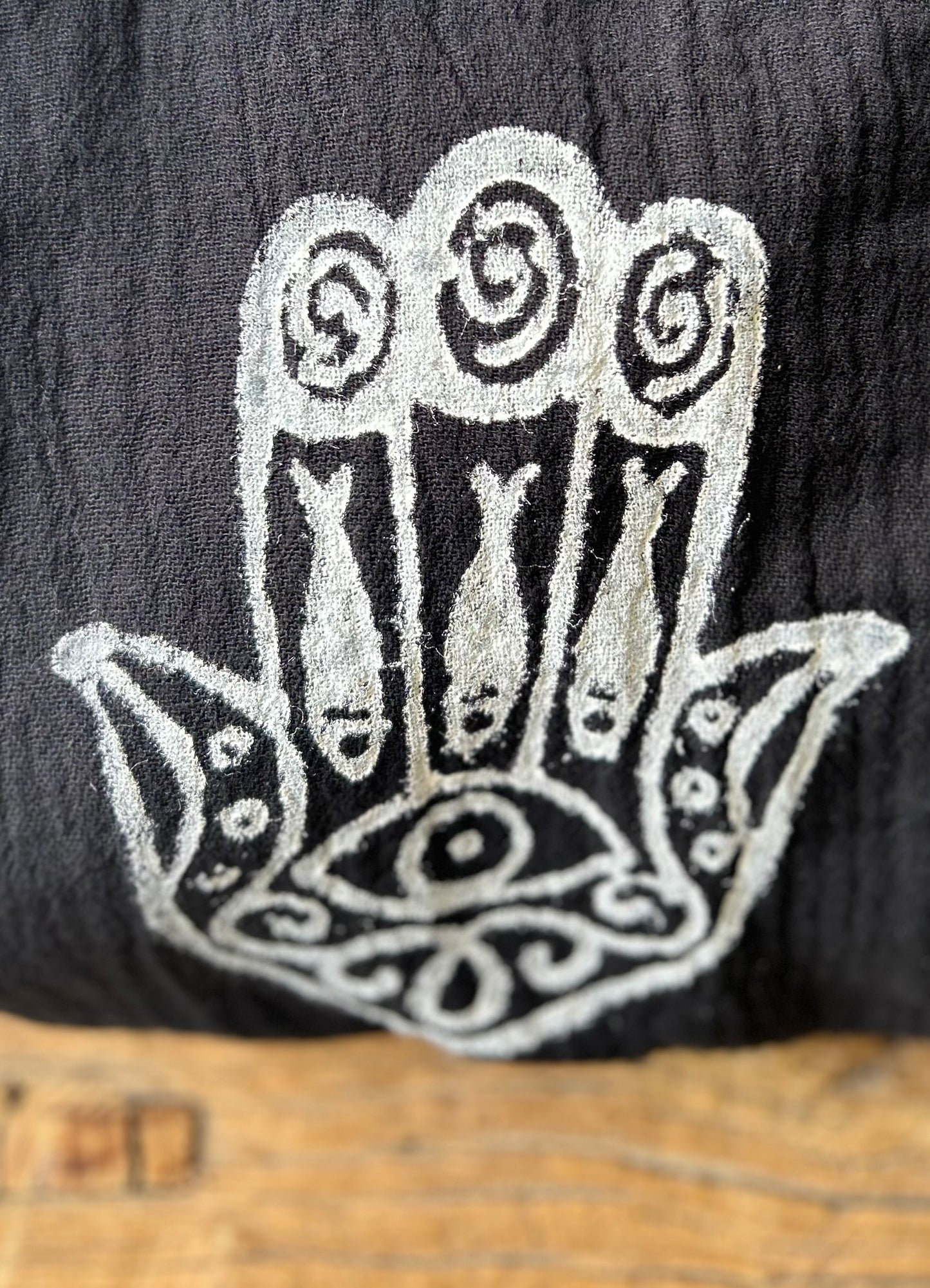 Black with White Hamsa Hand Kimono Robe: Full Length