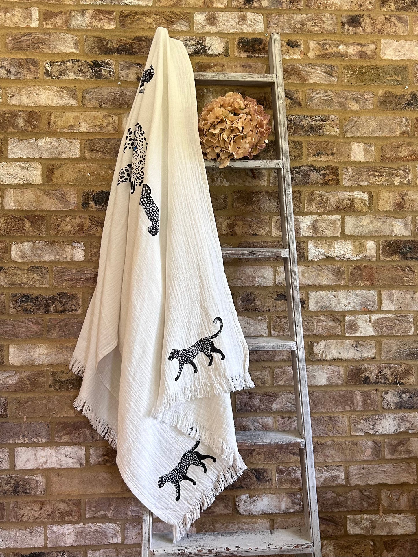 White with Black Cheetah Organic Cotton Peshtemal Towel