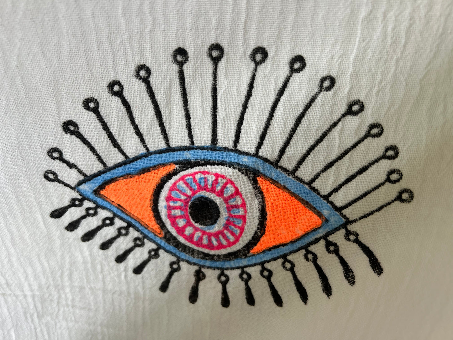 White with Pink, Orange & Purple Evil Eye Organic Cotton Peshtemal Towel