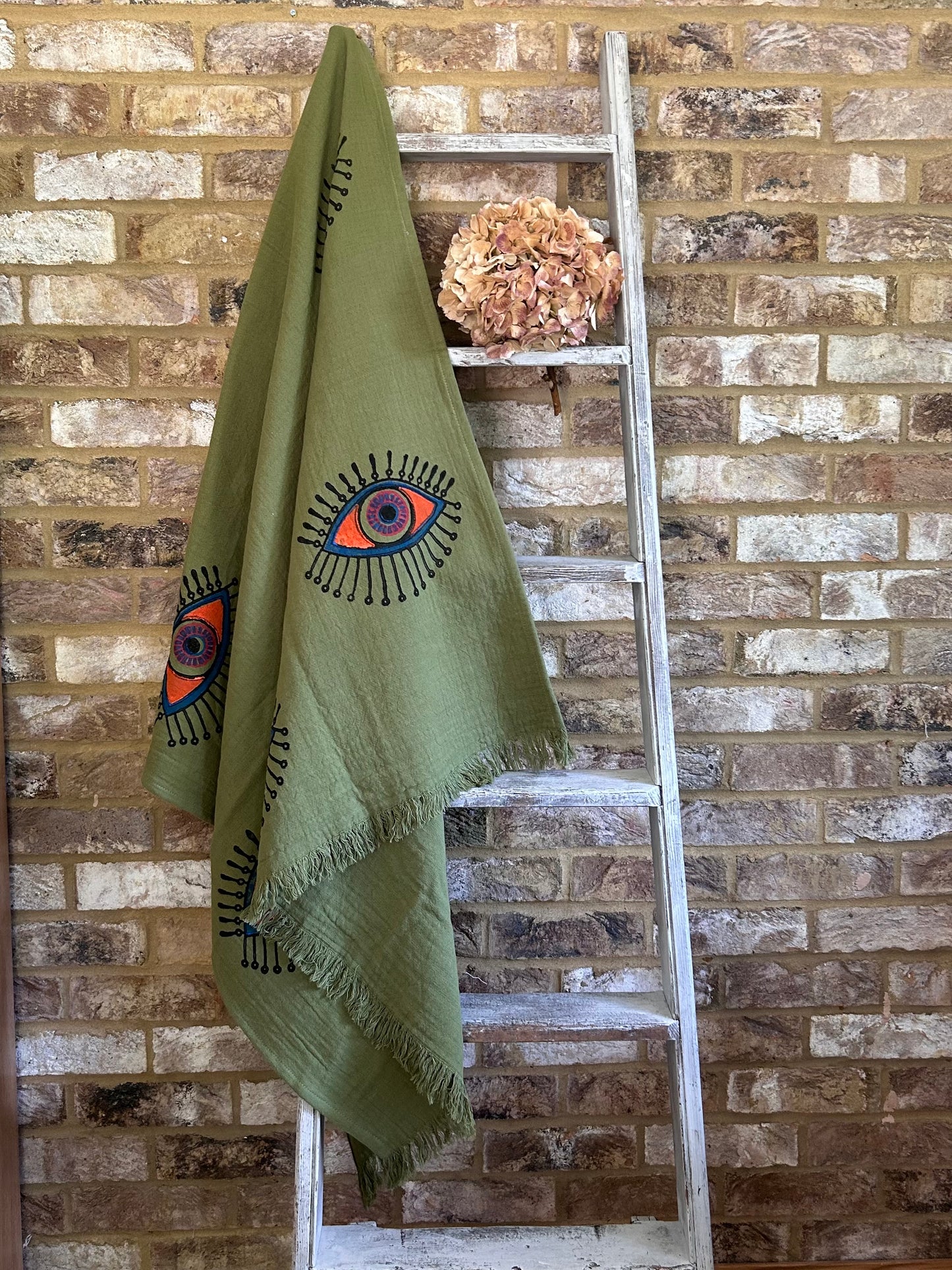 Khaki Evil Eye Organic Cotton Peshtemal Towel