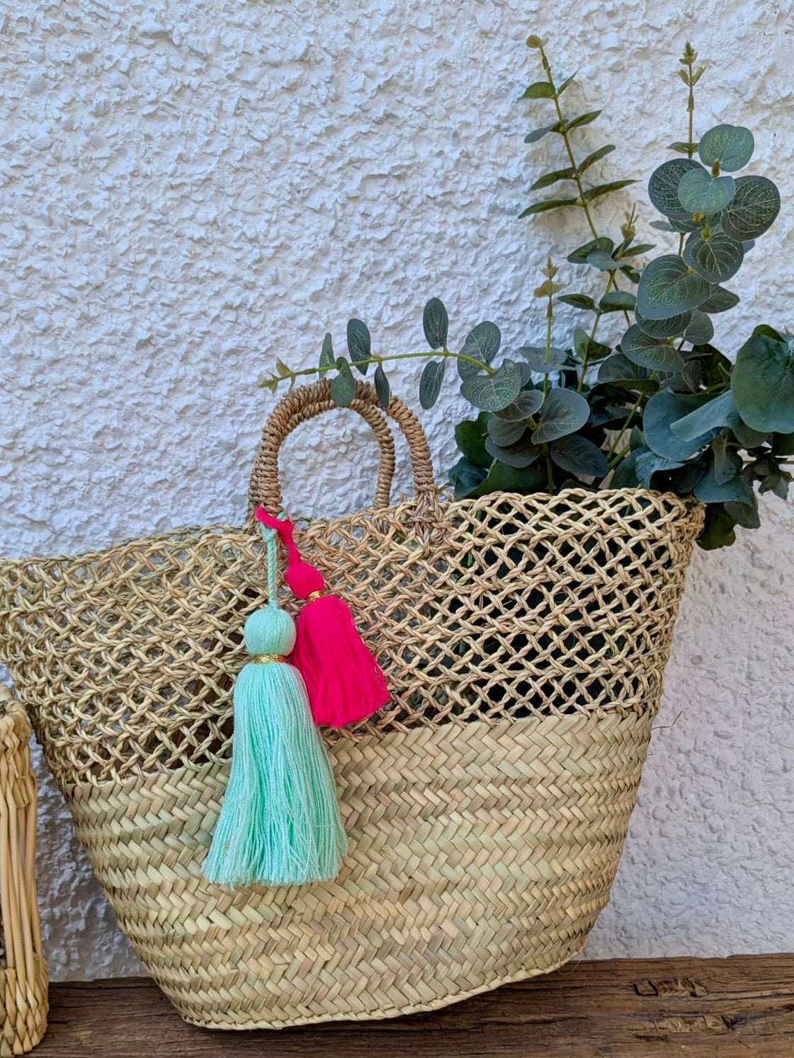 Lattice Detail Handmade Moroccan Straw Basket