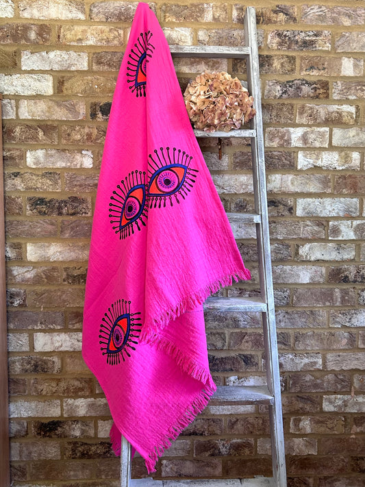 Pink Evil Eye Organic Cotton Peshtemal Towel