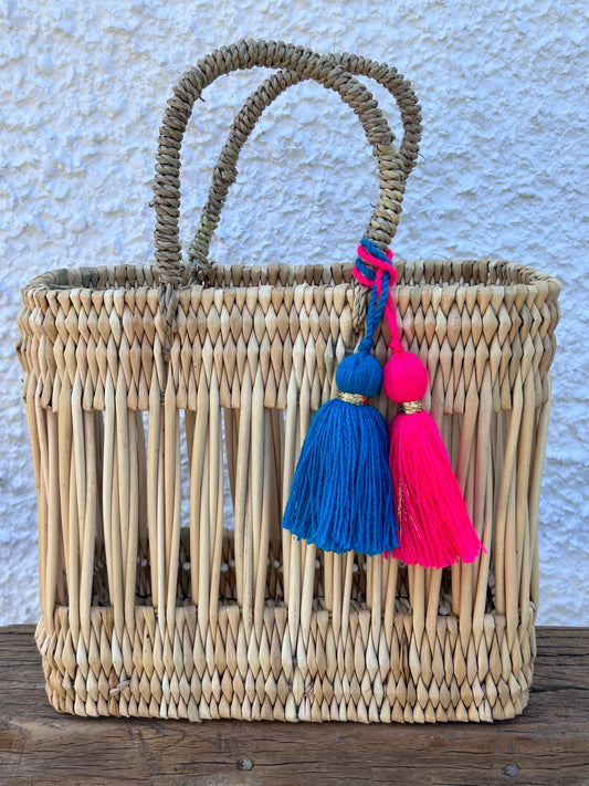 Handmade Mini Wool Tassels: Pink & Blue Set of Two